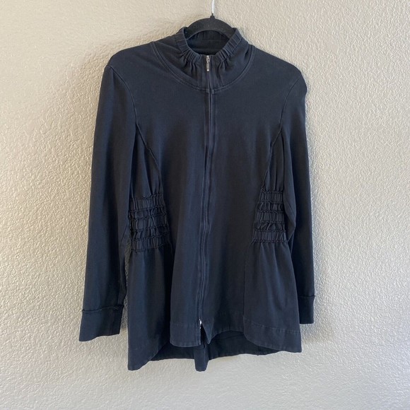 NIC+ZOE Womens Perfect Knit Ruched Jacket Size XS Black Ruffle Zip Up - Picture 4 of 13